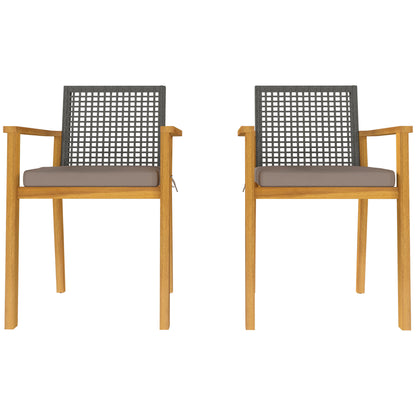 Sillas De Jardín Outsunny Madera De Acacia, Ratán Pe Madera Natural 59x55x86 Cm_4