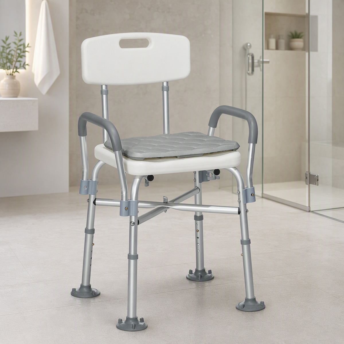Silla De Ducha Homcom Aluminio, Hdpe Gris 53.5x52x90 Cm 713-144v00gy_1