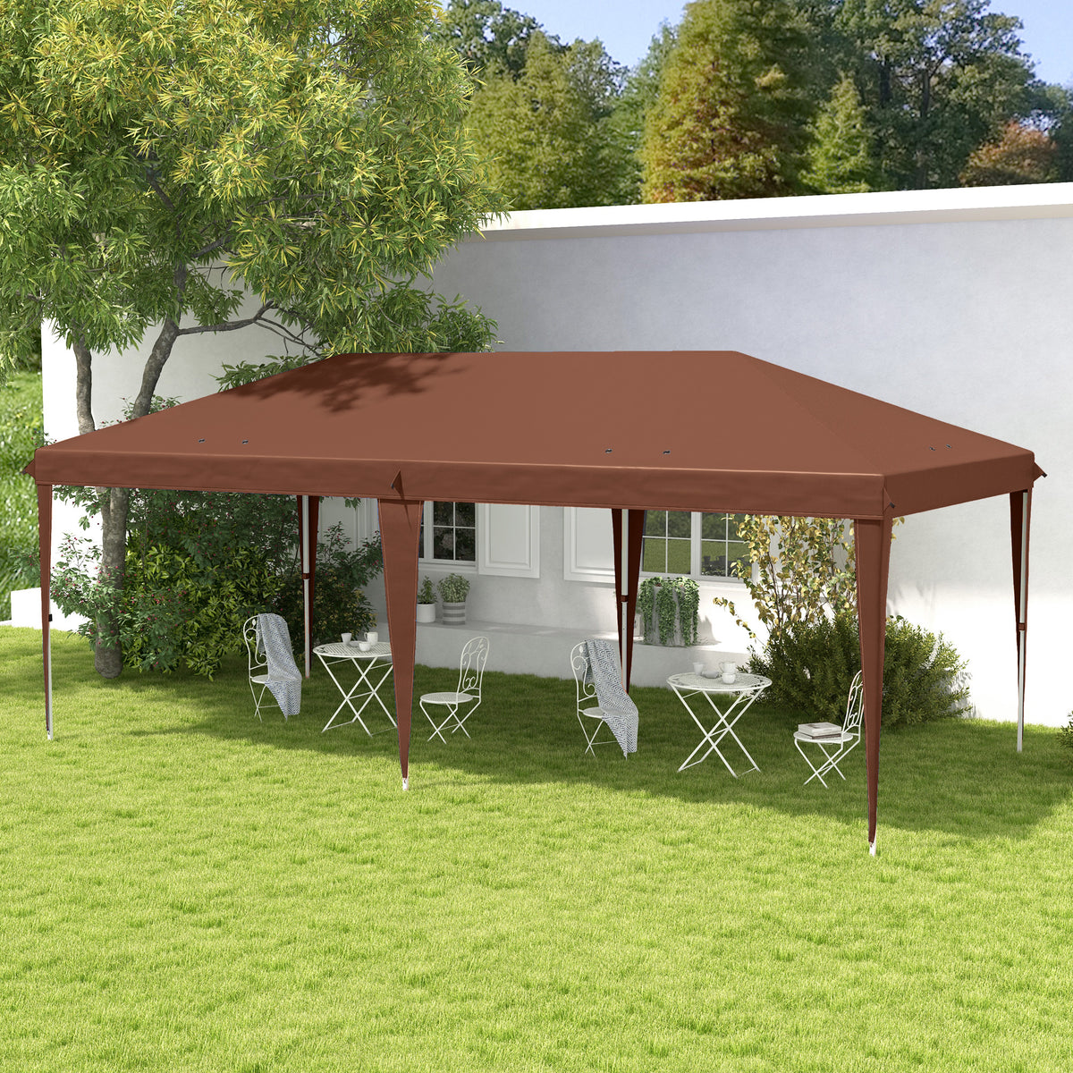 Carpa Plegable Outsunny Acero, Tela Oxford Café 585x295x270 Cm_4