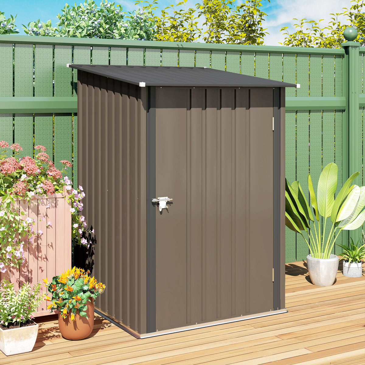 Caseta De Jardín Outsunny Acero Lacado Marrón 100x103x160 Cm_4