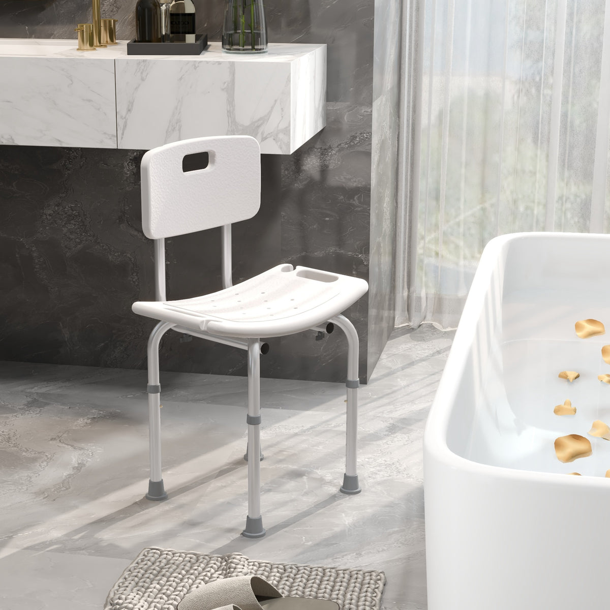 Silla De Ducha Homcom Aleación De Aluminio, Pe Blanco 43x50,6x88 Cm_4