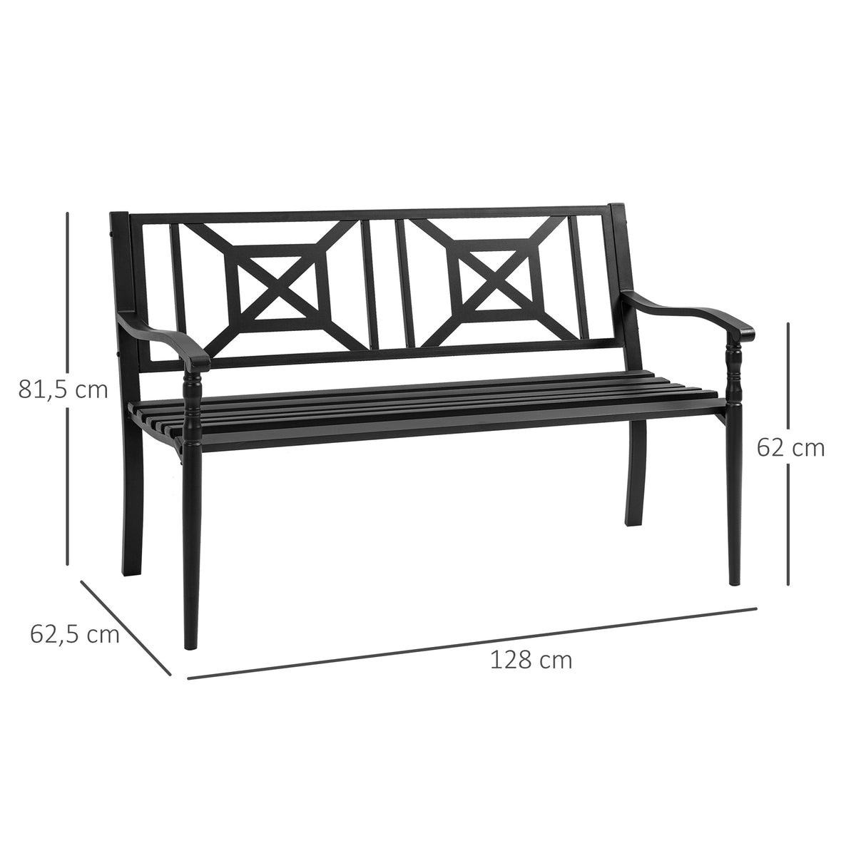Banco Jardín 2 Plazas Con Reposabrazos Outsunny 128x62,5x81,5 Cm Negro_2