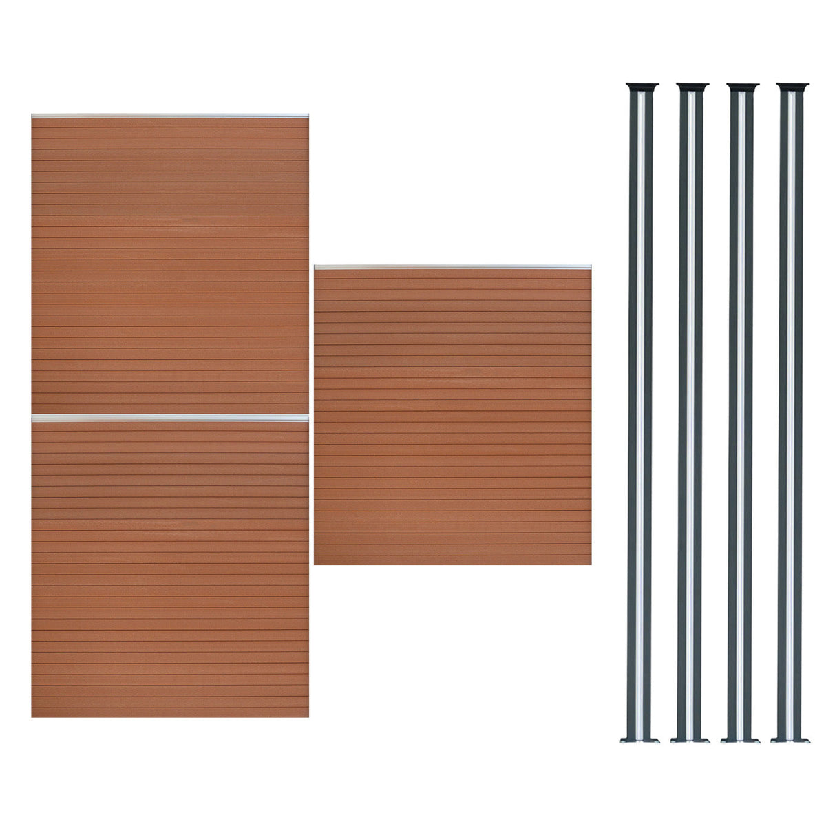 Vallas Para Exteriores De Wpc Y Aluminio - 3x Paneles + 4x Postes | Marrón_0