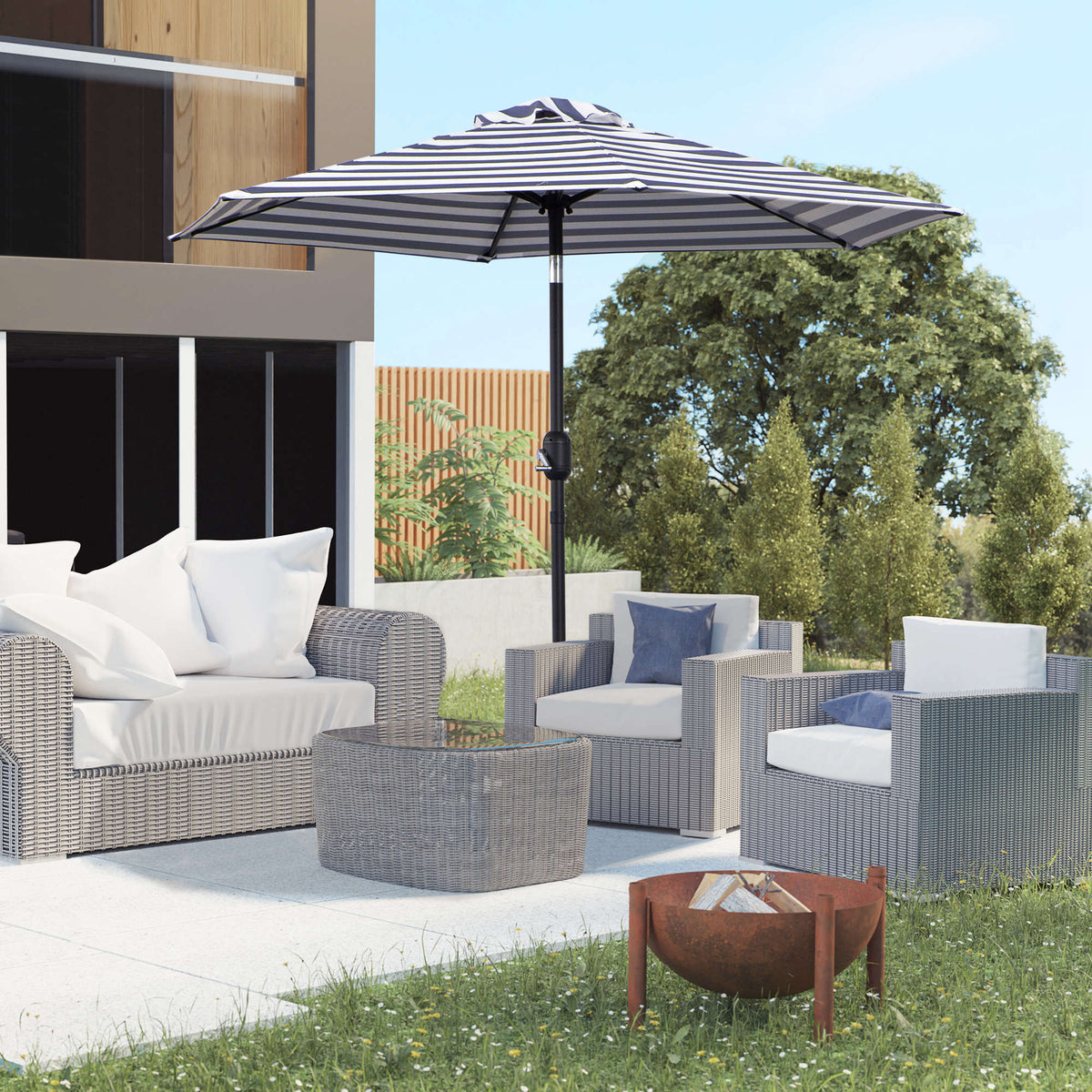 Sombrilla Terraza Outsunny Metal, Poliéster Azul Y Blanco 230x230x216 Cm_3