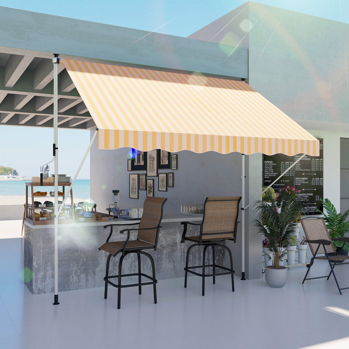Toldo Manual Retráctil Exterior Outsunny 300x150x170-280 Cm Amarillo_3