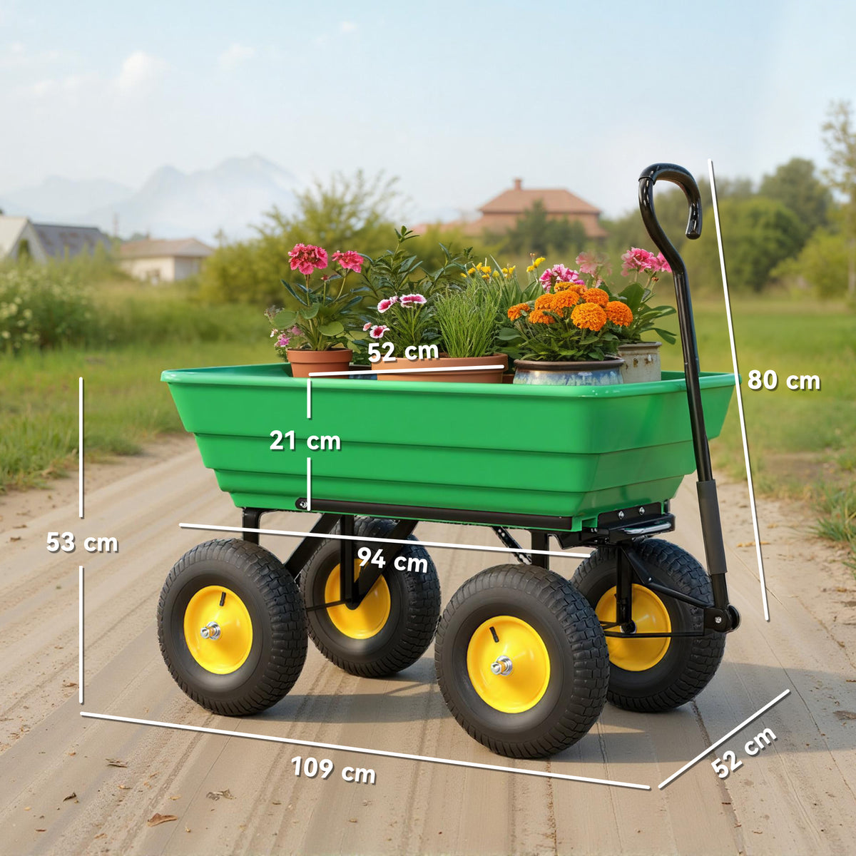 Carro De Jardín De Acero Pp 109x52x94 Cm-outsunny. Verde Oscuro_2
