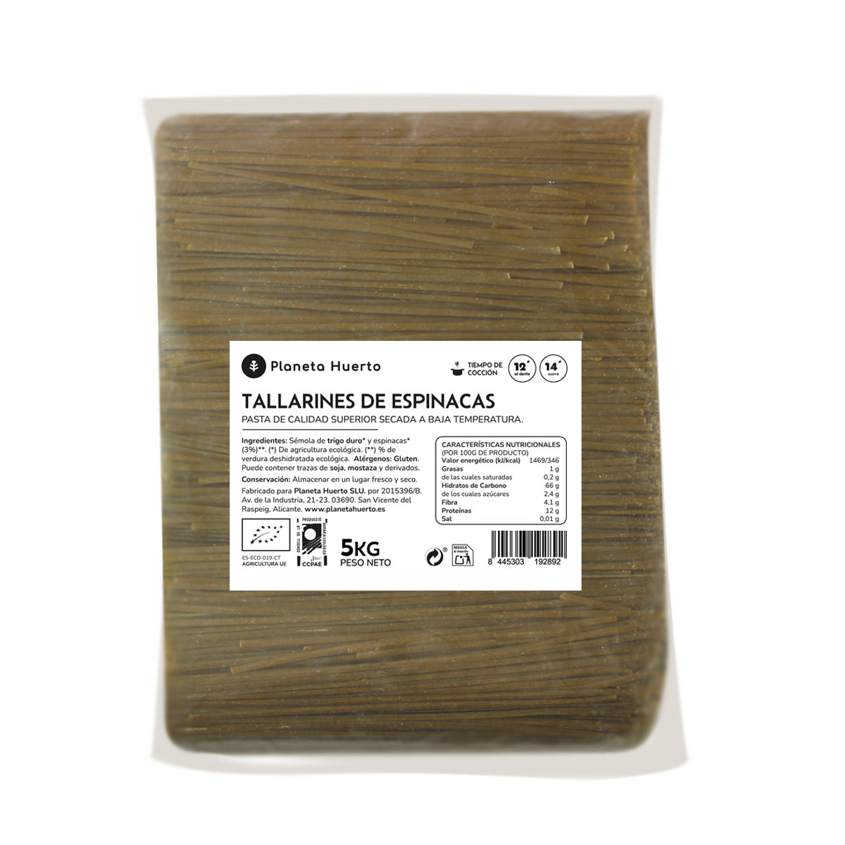 Tallarines de espinacas ECO Planeta Huerto 5 Kg