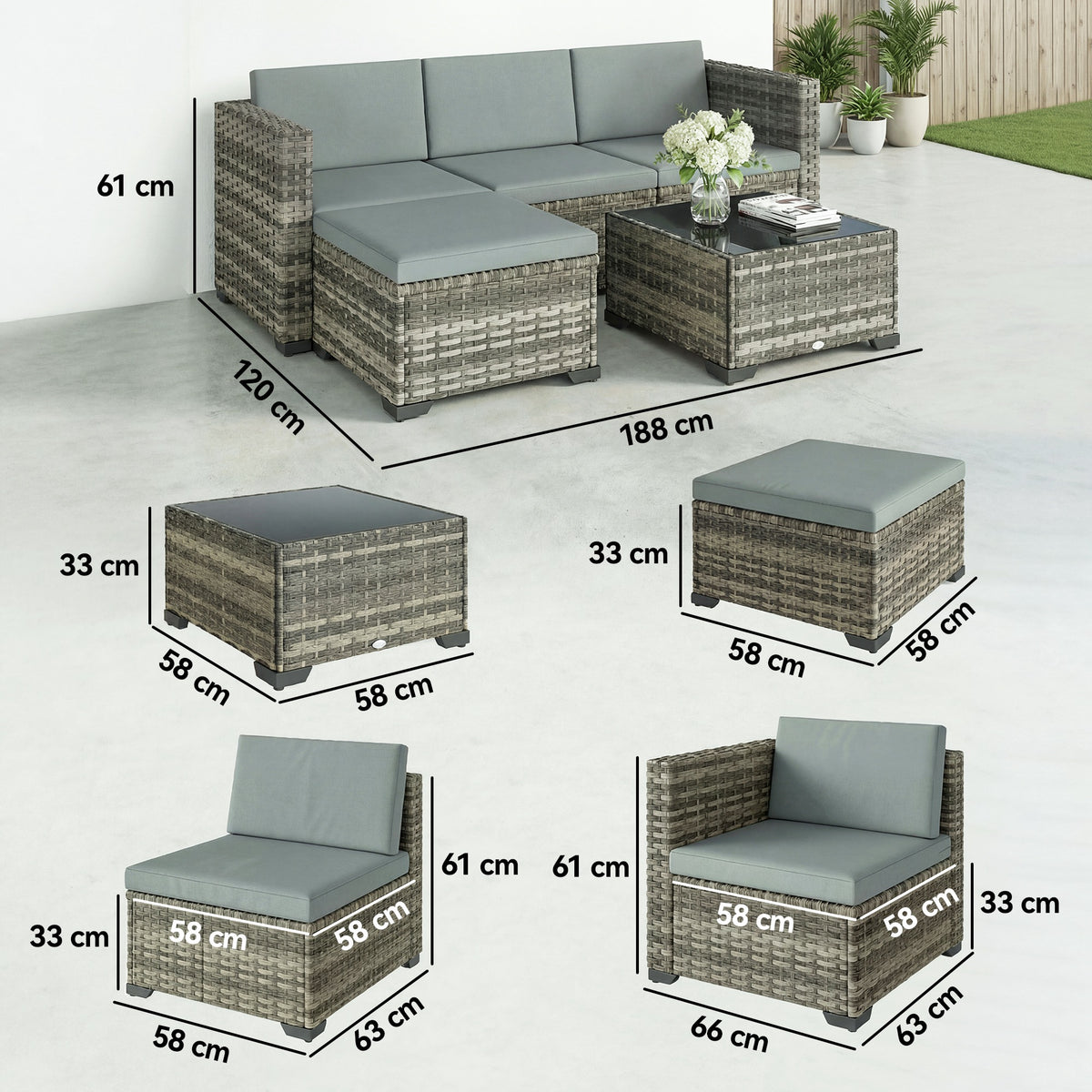 Conjunto De Jardín Outsunny Acero, Pe Gris Claro 188x120x61 Cm_2