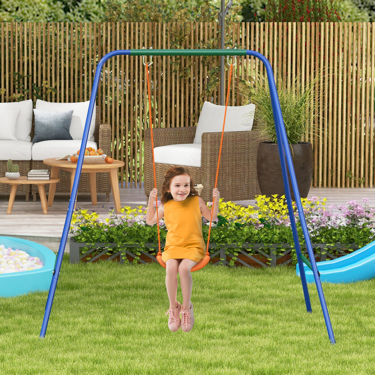 Columpio Infantil Outsunny Metal, Pe Naranja 180x160x182 Cm_1