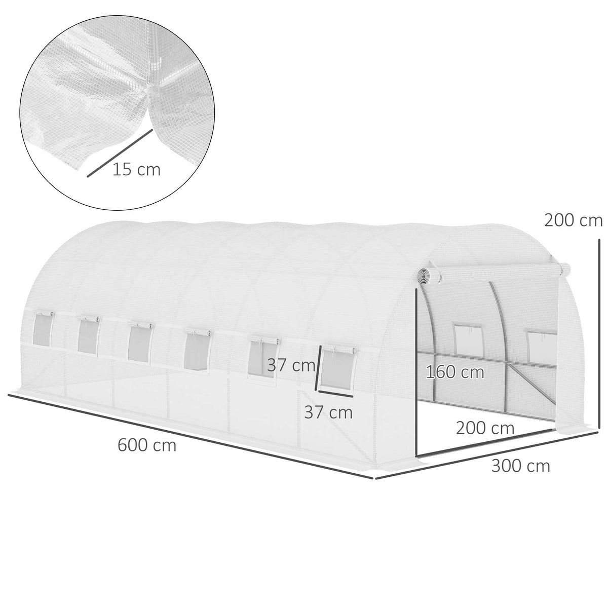 Cubierta De Invernadero De Túnel 12 Ventanas Outsunny 6x3x2 M Blanco_2
