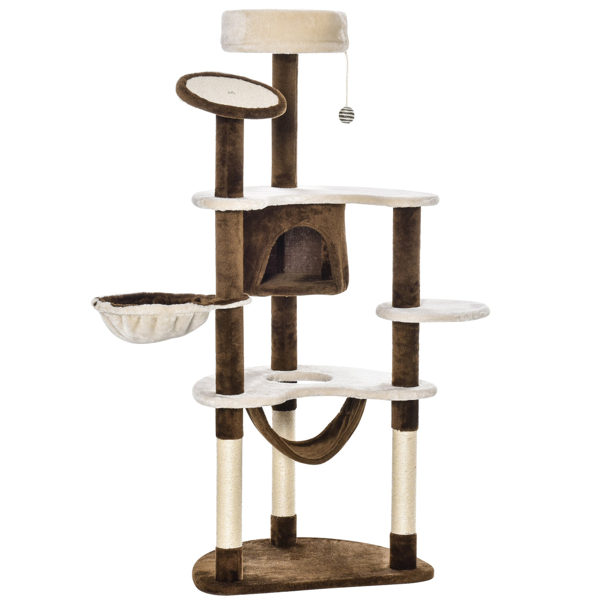 Pawhut Árbol Rascador Para Gatos Grande 65x50x153 Cm Con Hamaca Marrón_1