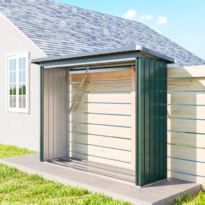 Cobertizo Para Leña Outsunny Acero Galvanizado Verde 213x66.5x150 Cm 84h-422v01gn_1
