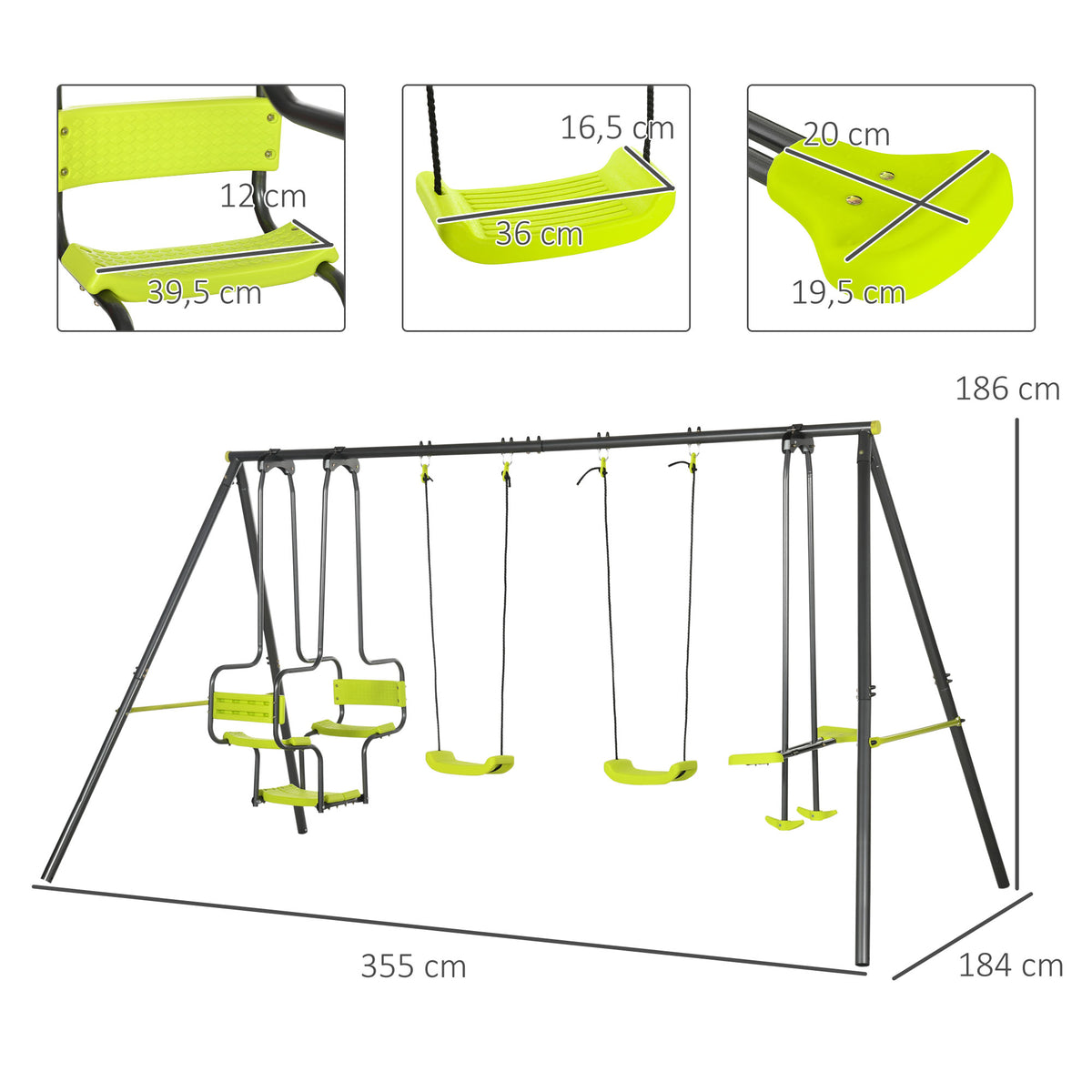 Juego De Columpio Infantil Exterior Outsunny 355x184x186 Cm Verde_2