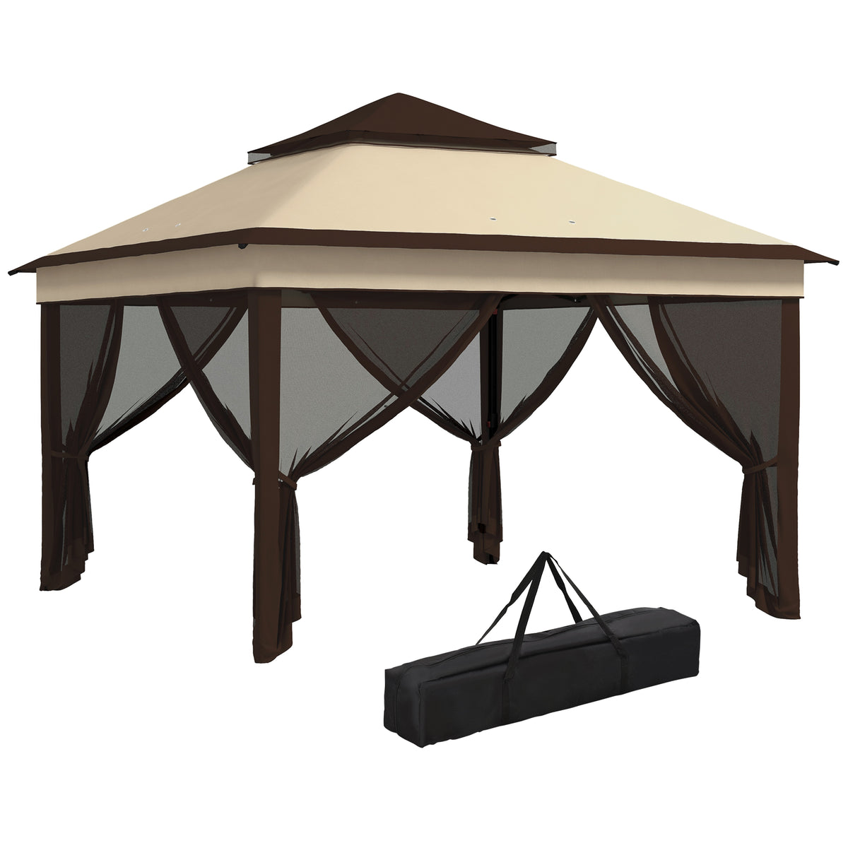 Carpa Plegable Outsunny Acero, Tela Oxford Beige 326x326x272 Cm_0