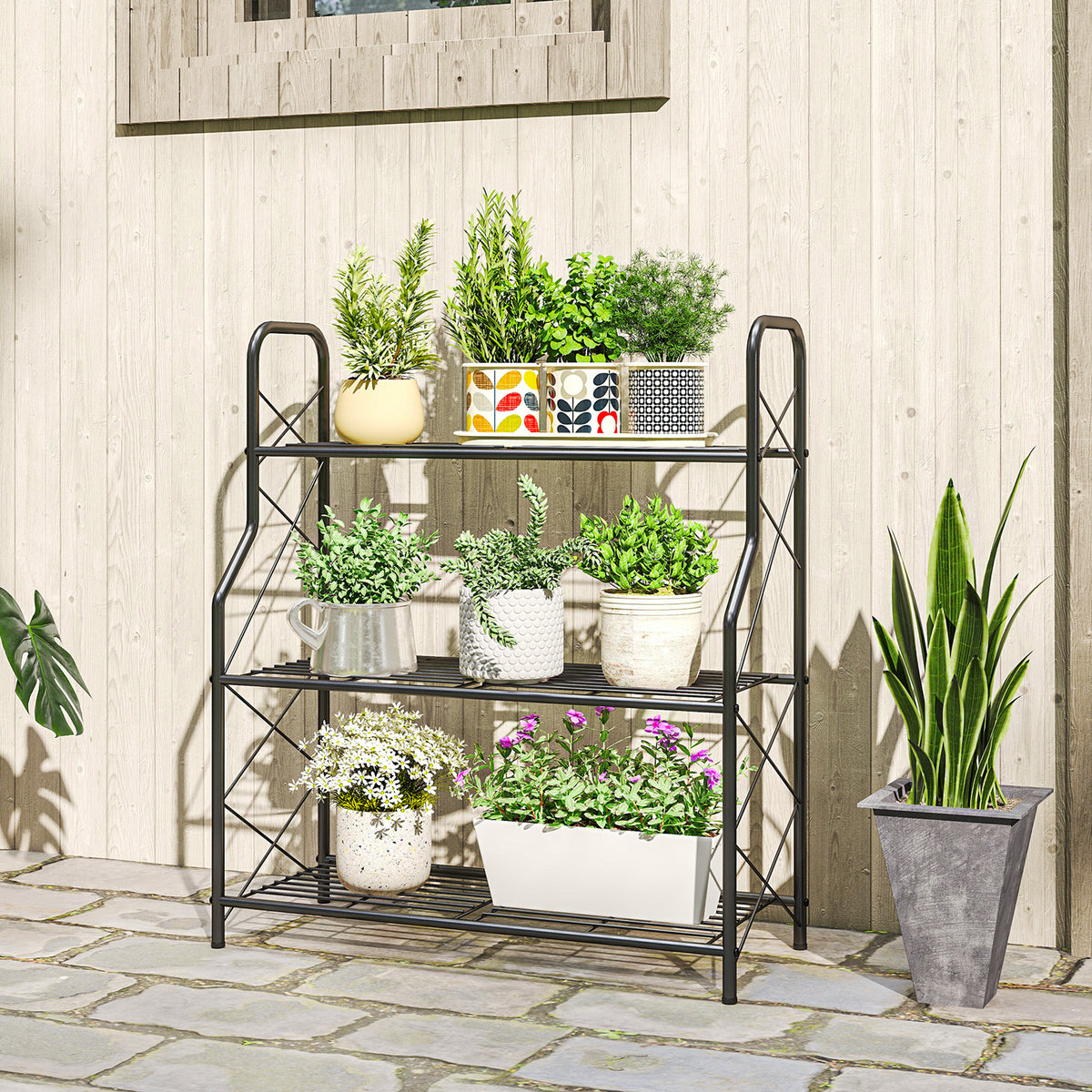 Soporte Para Plantas Outsunny Metal Negro 69x28.5x78 Cm_1