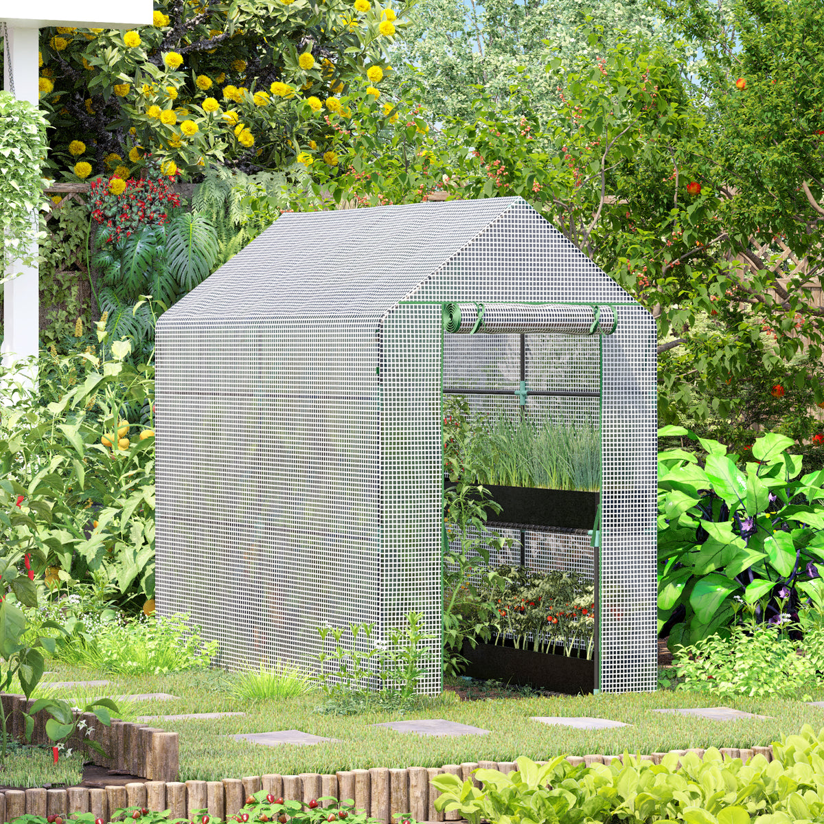 Invernadero De Jardín Con 4 Estantes Outsunny 120x186x190 Cm Blanco_1