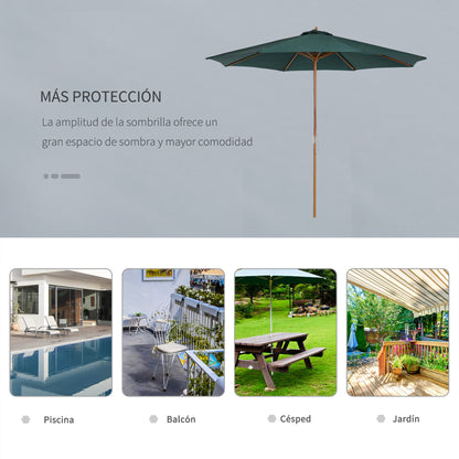 Parasol De Jardín Outsunny Verde Mástil De Madera Ø300x250 Cm_5