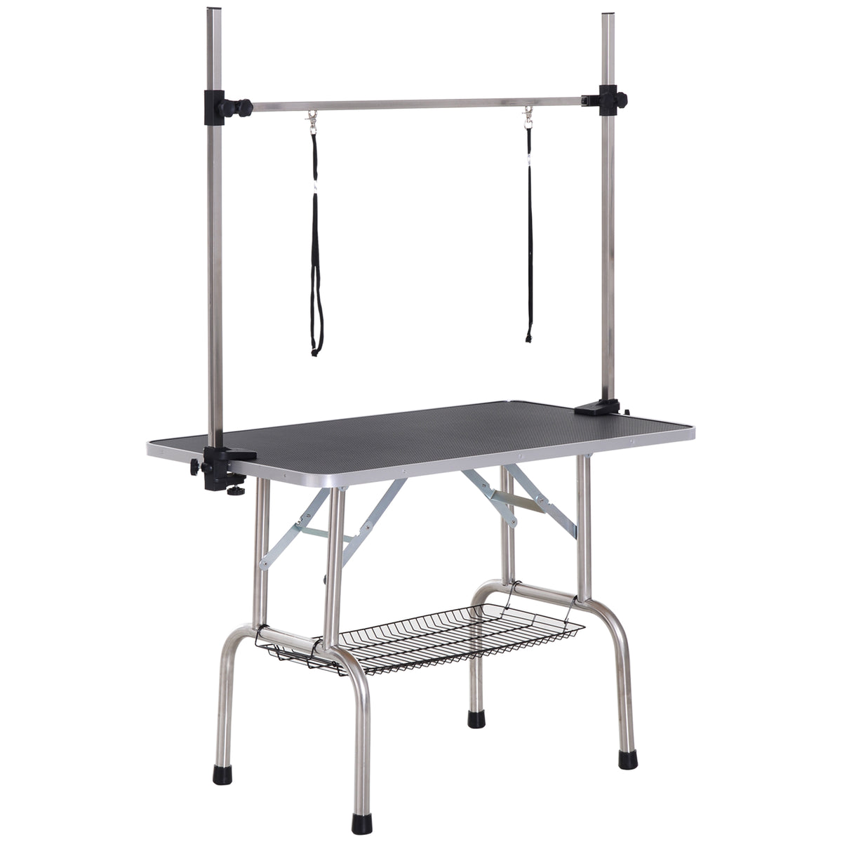 Mesa De Peluquería Pawhut Goma, Acero Negro 107x60x170 Cm_0