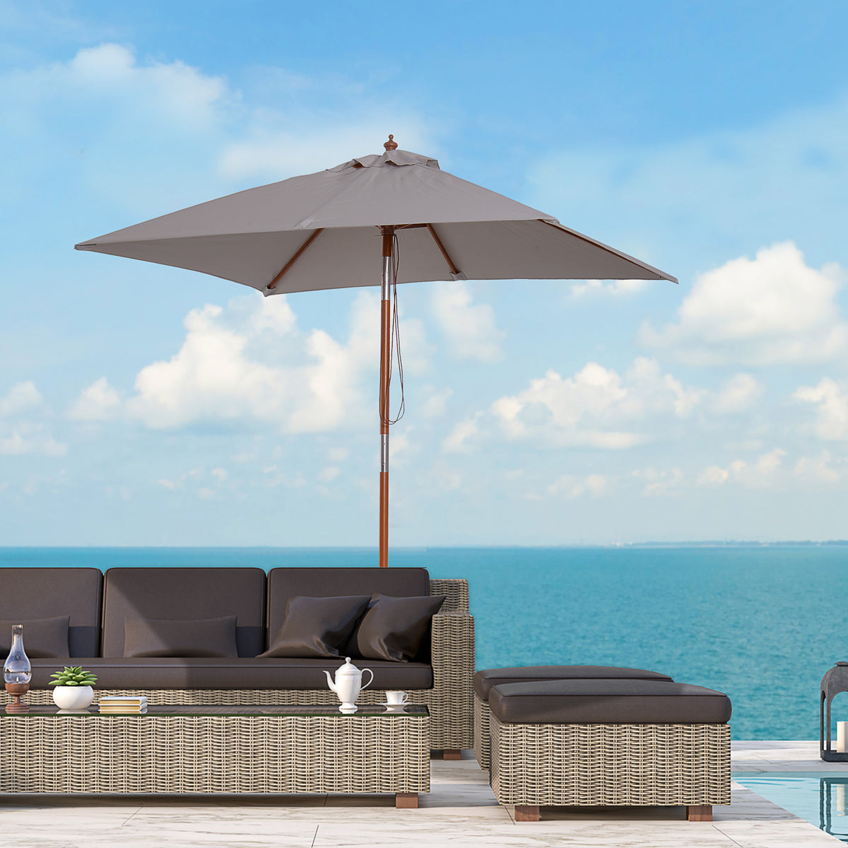 Sombrilla De Jardín Inclinable De Madera Outsunny 200x150x230 Cm Gris_1
