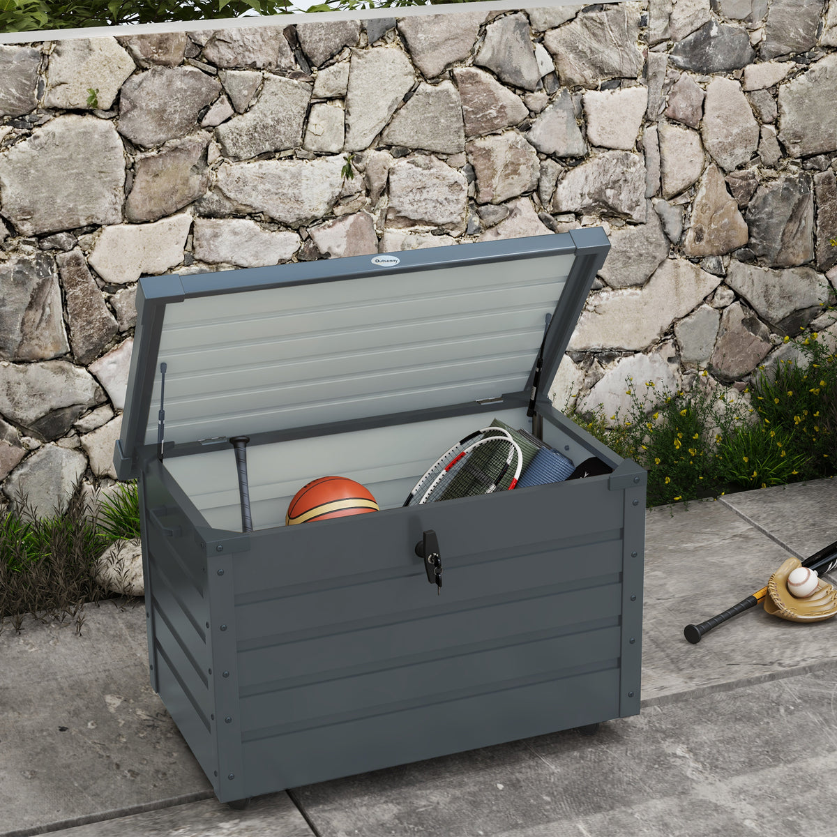 Baúl De Exterior Outsunny Acero Galvanizado Gris Oscuro 100x62x65 Cm 84g-187v00cg_1