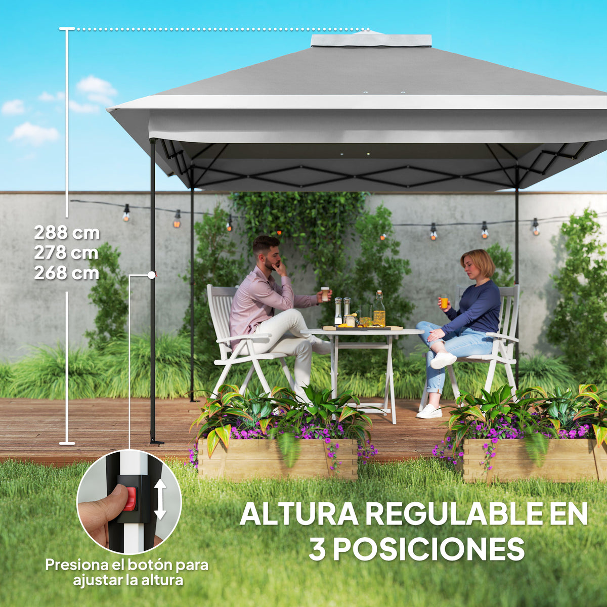 Carpa Plegable Outsunny Tela Oxford, Metal Gris Oscuro 330x330x288 Cm_5