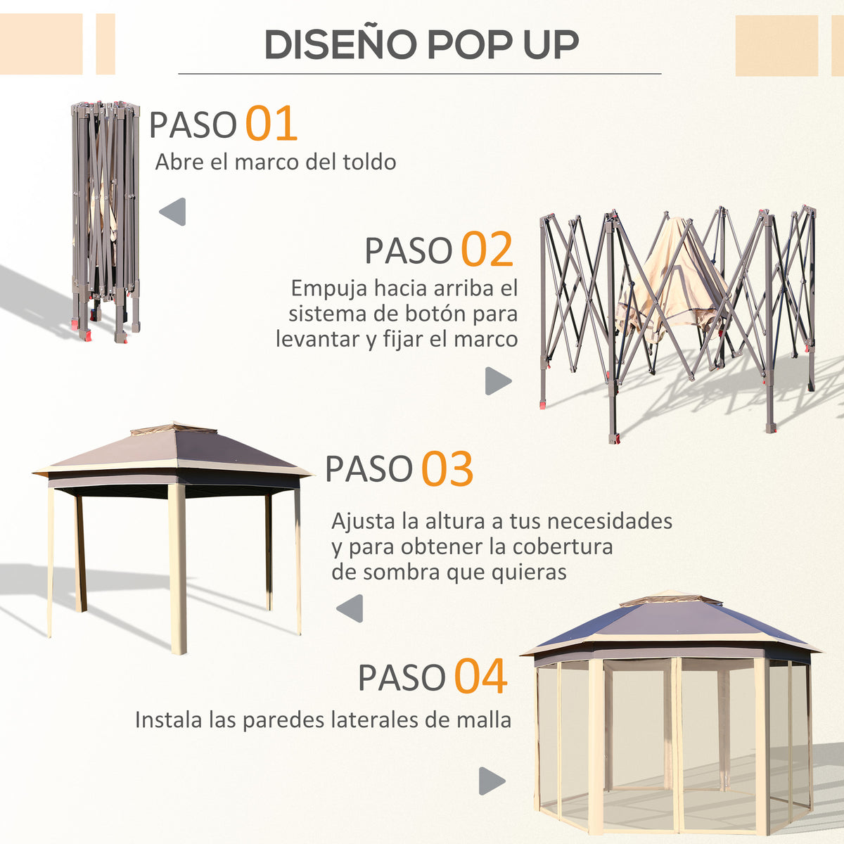Carpa Plegable Outsunny Metal, Tela Oxford Beige 405x340x285 Cm_5