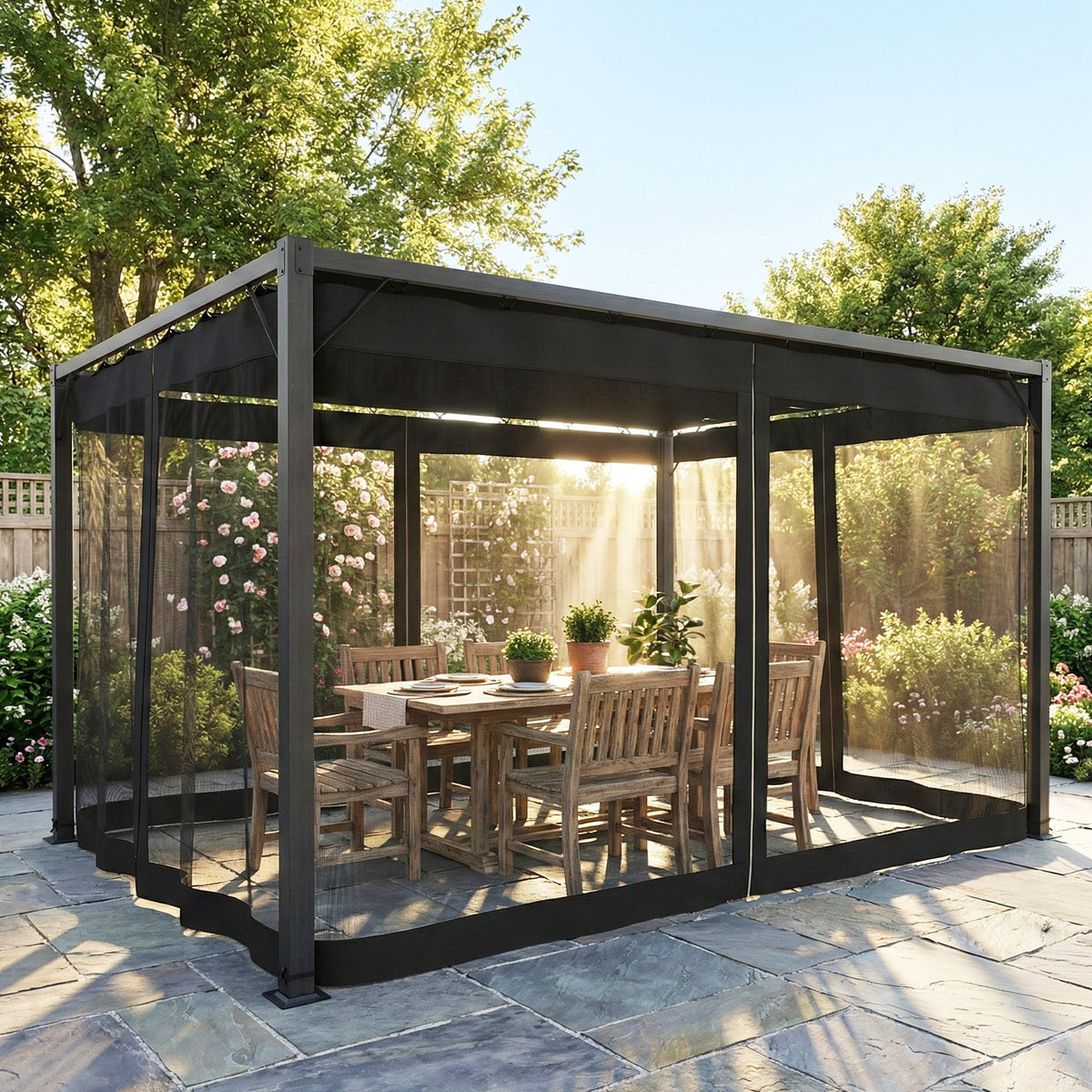 Pérgola Outsunny Aluminio, Poliéster Gris Oscuro 397x297x225 Cm_4
