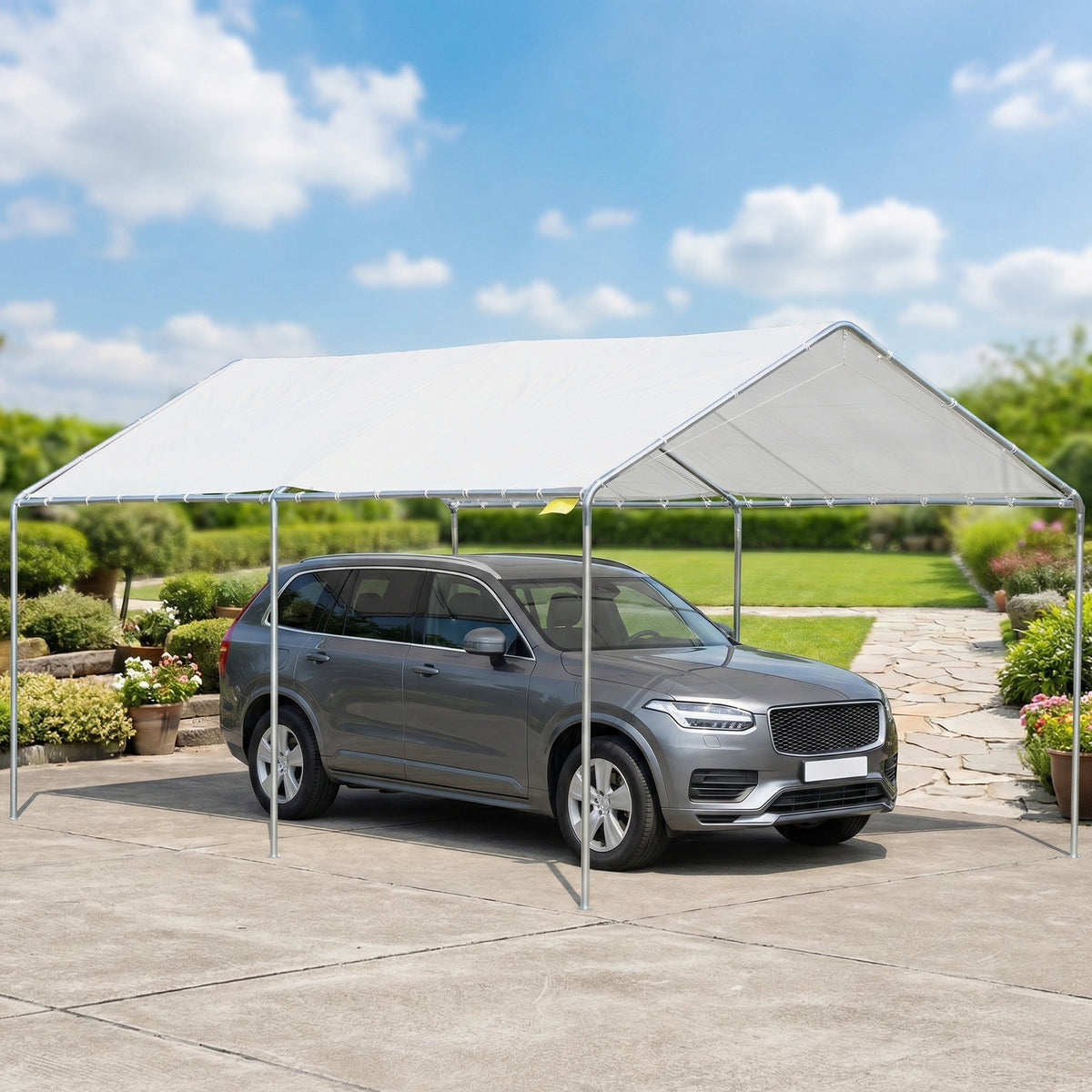 Carpa Para Garaje Outsunny Acero Galvanizado, Pe Blanco 595x294x260 Cm_4