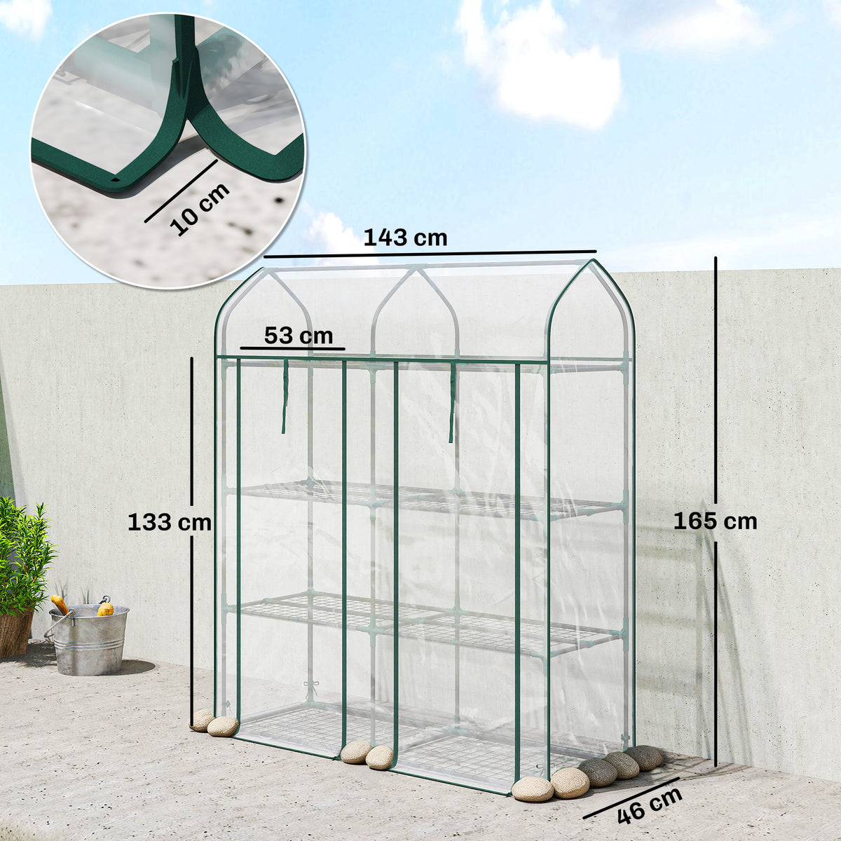 Invernadero Outsunny Acero, Plástico Transparente 143x46x165 Cm_2
