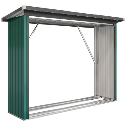 Cobertizo Para Leña Outsunny Acero Galvanizado Verde 213x66.5x150 Cm 84h-422v01gn_0