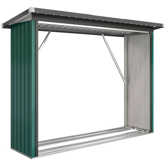 Cobertizo Para Leña Outsunny Acero Galvanizado Verde 213x66.5x150 Cm 84h-422v01gn_0