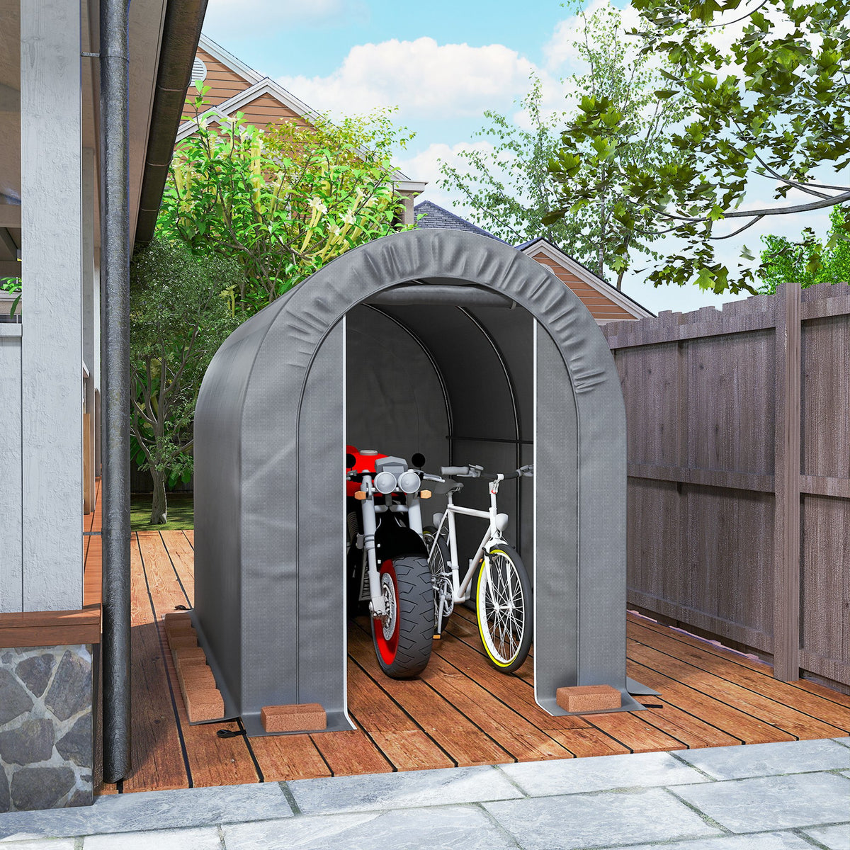 Outsunny Carpa De Jardín Para Herramientas Bicicletas Motos 2,4x1,6x1,9 M Gris_3