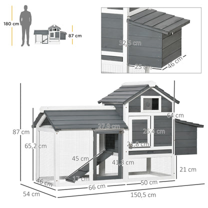 Gallinero De Madera Exterior Techo Abrible Pawhut 150,5x54x87 Cm Gris_2