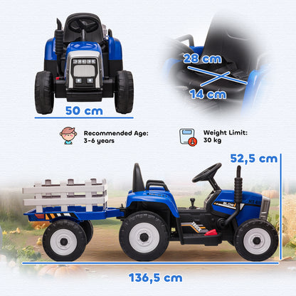 Homcom Tractor Eléctrico Con Remolque Para Niños 3-6 Años 136,5x50x52,5 Cm Azul_2