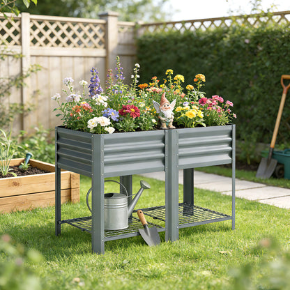 Mesa De Cultivo Outsunny Metal Galvanizado Gris 120x55x80 Cm_4