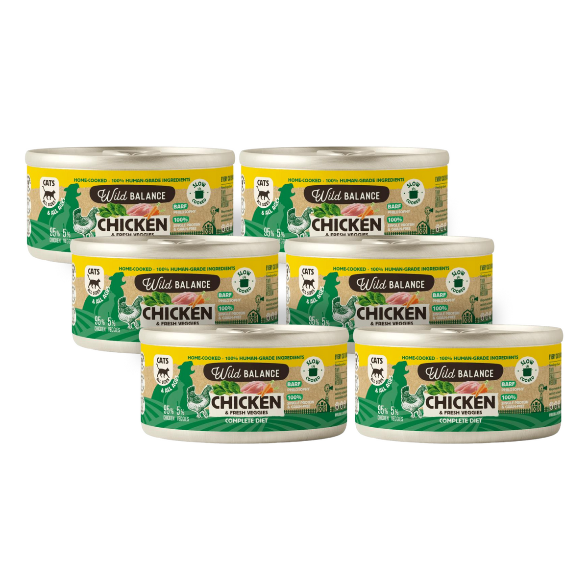 Pack Lata de pollo BARF para gatos 6 x 120 g Wild Balance