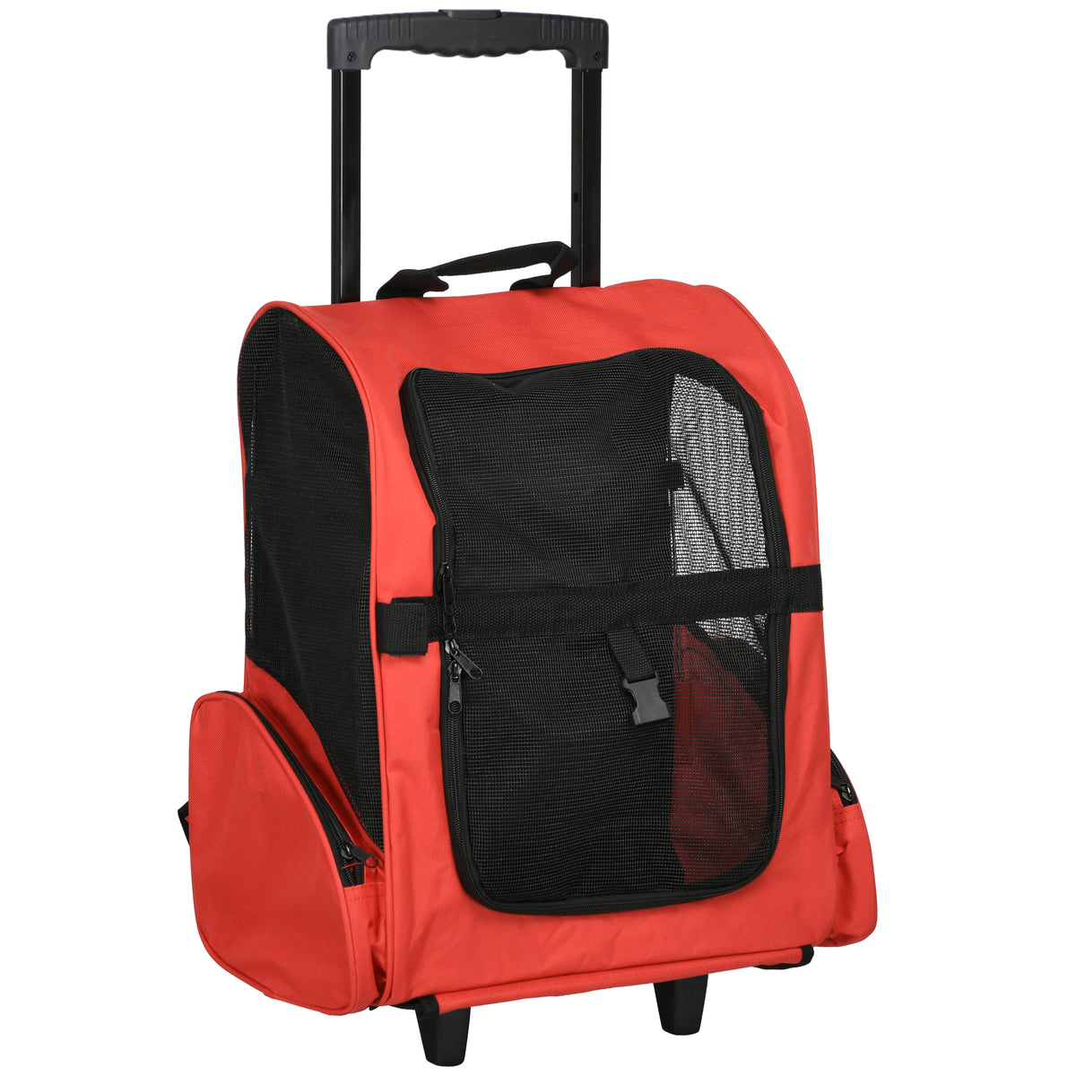 Pawhut Transportín 2 En 1 Para Mascotas Carrito Mochila Ruedas 42x25x55 Cm Rojo_1