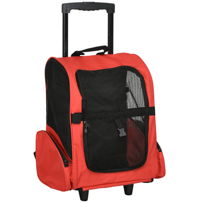 Pawhut Transportín 2 En 1 Para Mascotas Carrito Mochila Ruedas 42x25x55 Cm Rojo_1