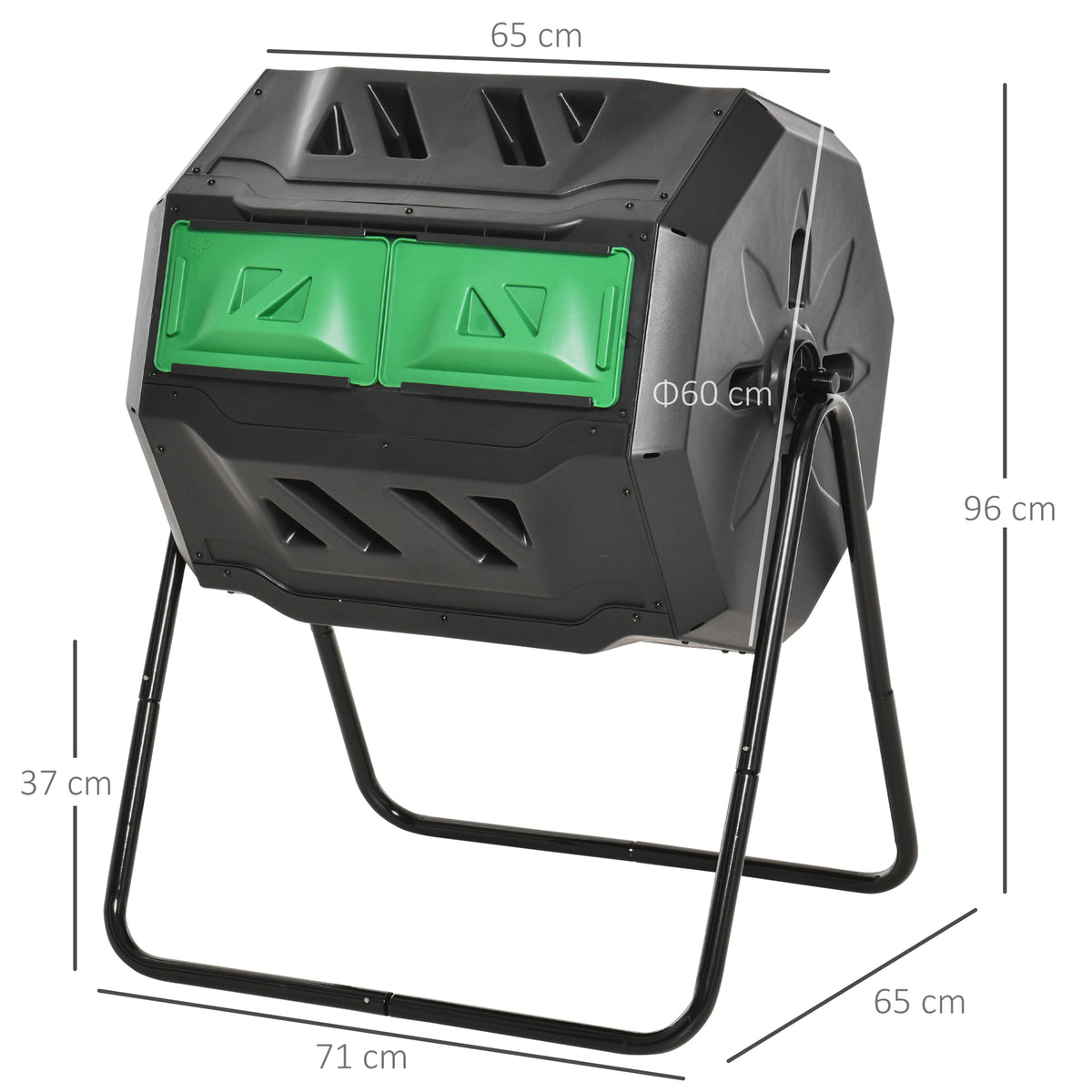 Compostador Outsunny Acero, Pp Negro 71x65x96 Cm_2