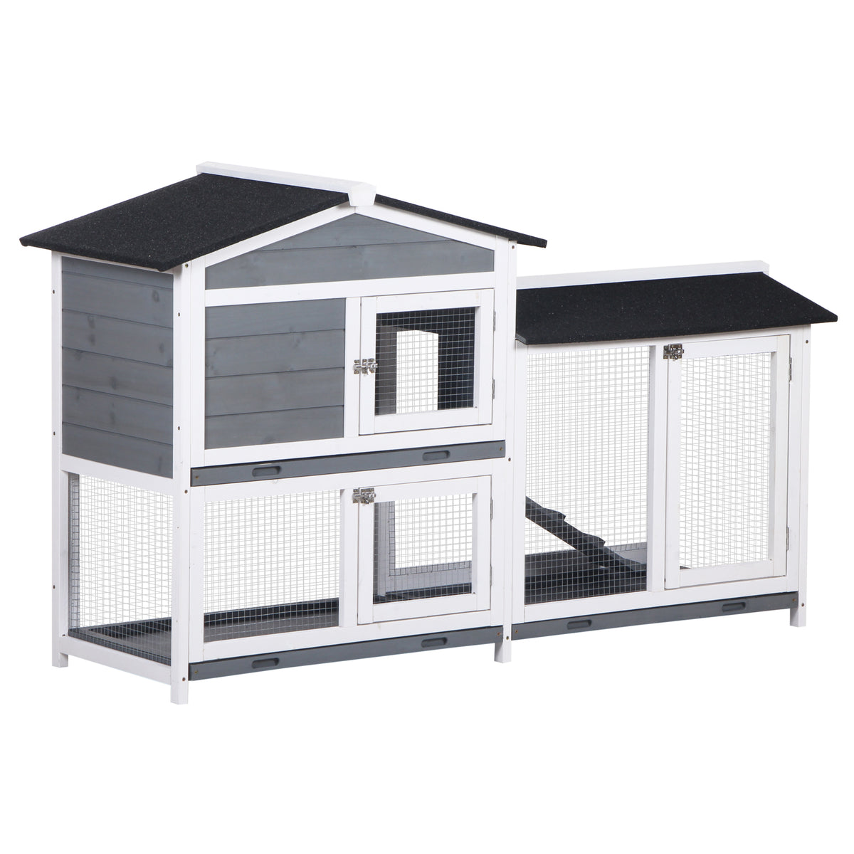 Conejera De Exterior Pawhut Madera De Abeto Gris 157.4x53x93.5 Cm_0