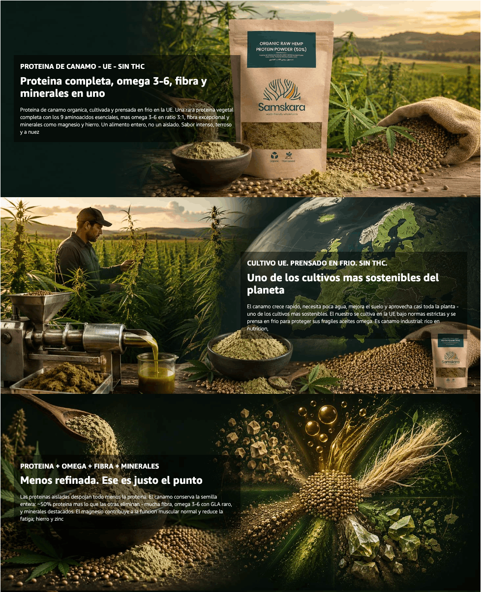 Proteína De Cáñamo Bio - 2kg | Proteína Vegetal Ecológica Vegana Para Batidos Y Repostería, Sin Azúcares Añadidos_3