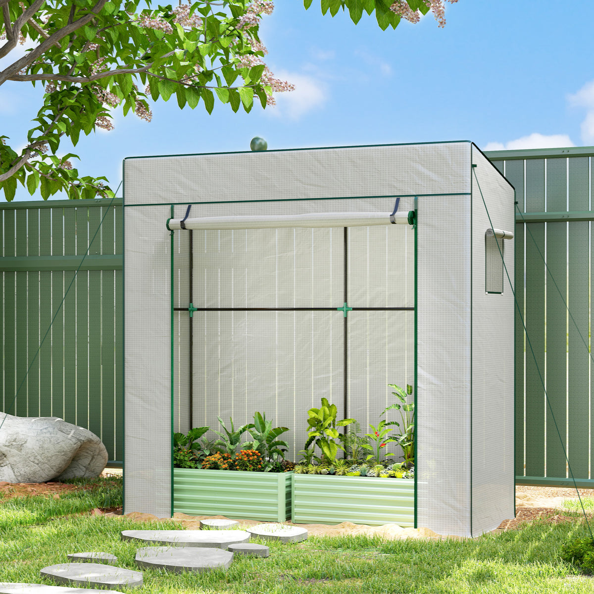 Invernadero Outsunny Acero, Pe Blanco 196x77x197 Cm_1