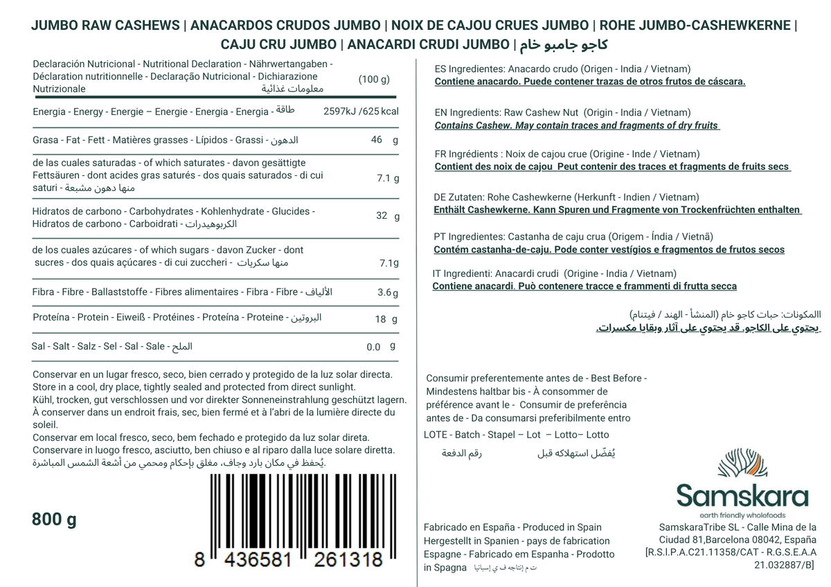 Anacardos Crudos Jumbo Premium - Envasados Al Vacío - Pack 2 X 800g (2 Envases Retail) | Fruto Seco Ecológico Premium_1