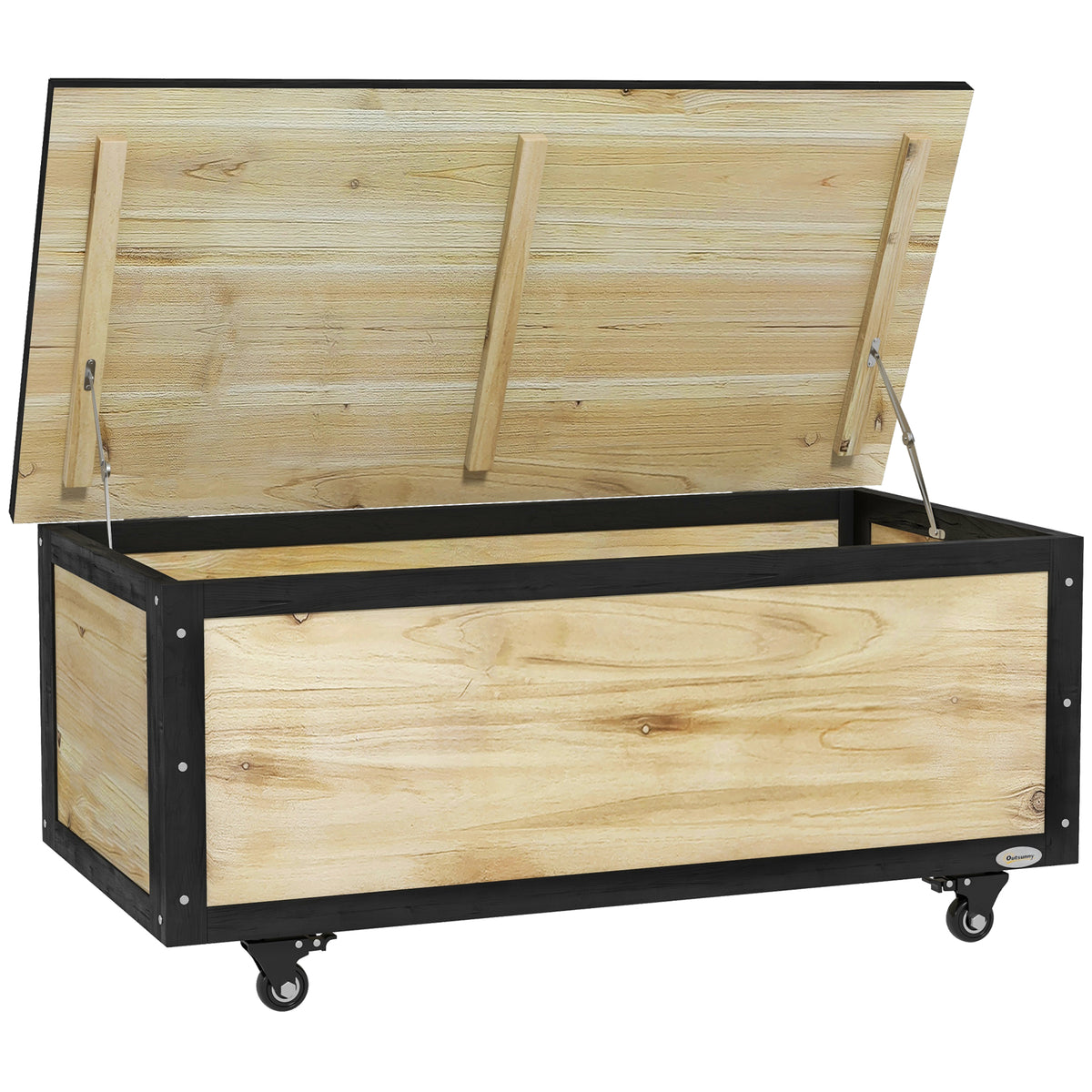 Baúl De Exterior Outsunny Madera De Abeto, Acero Madera Natural 100x50x43 Cm_0