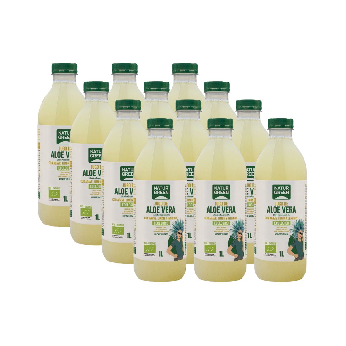 Pack x 12 Jugo de aloe vera con ágave, limón y gengibre NaturGreen 1 L