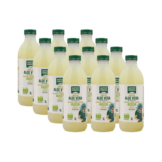 Pack x 12 Jugo de aloe vera con ágave, limón y gengibre NaturGreen 1 L