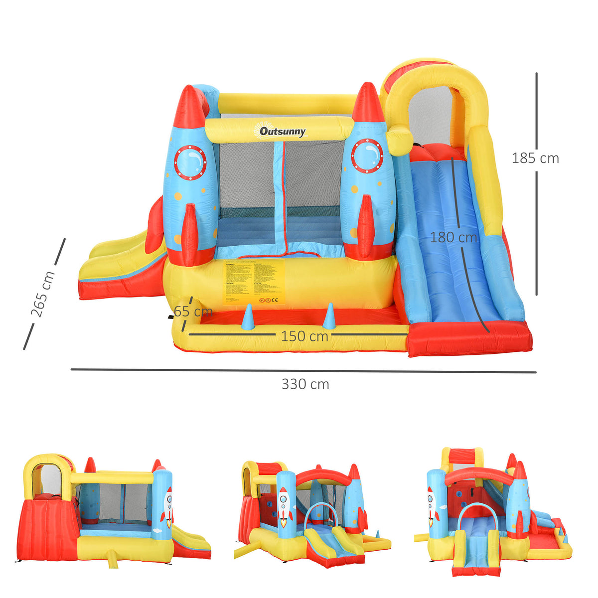 Castillo Inflable Outsunny Tejido Oxford Y Poliéster Multicolor 330x265x185 Cm_2