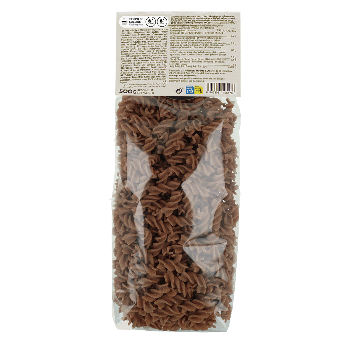 Espirales de trigo sarraceno ECO sin gluten Planeta Huerto 500 g