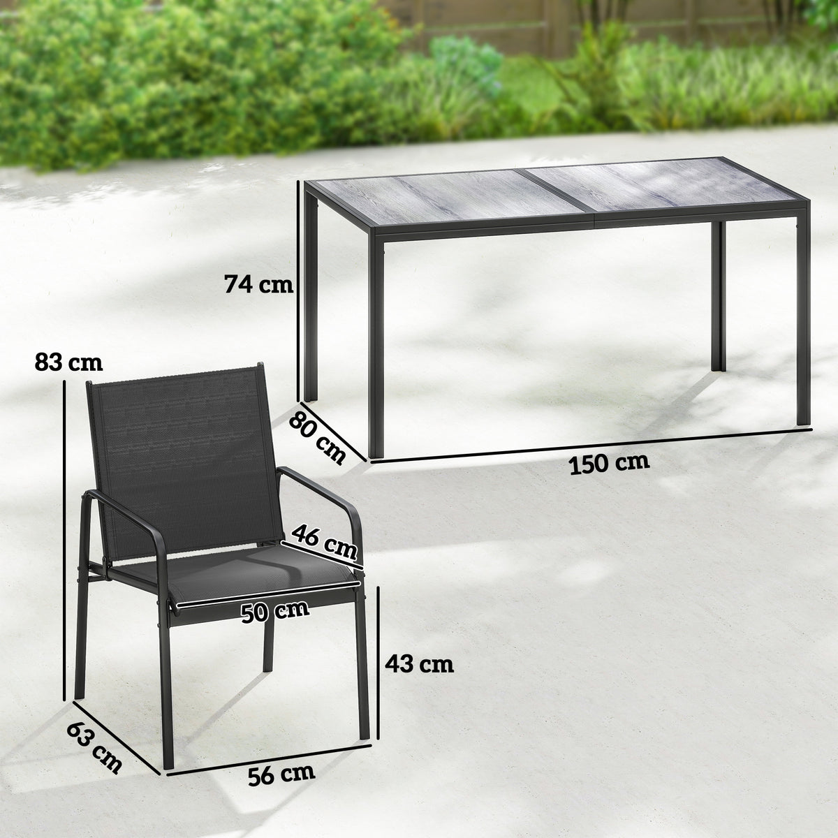 Conjunto De Jardín Outsunny Acero Galvanizado, Textilene Negro 150x80x74 Cm_2