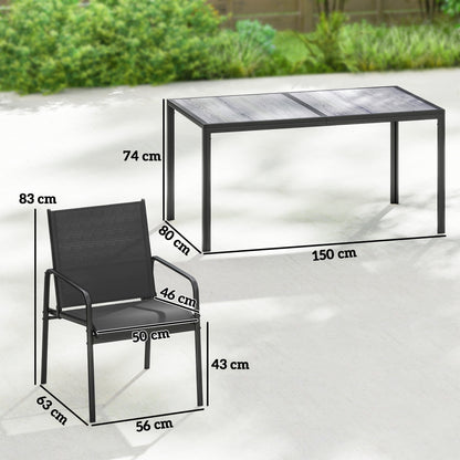 Conjunto De Jardín Outsunny Acero Galvanizado, Textilene Negro 150x80x74 Cm_2